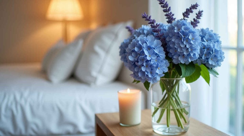 تزئین خانه با گل های آبی و بنفش