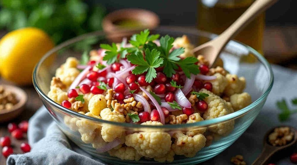 سالاد گل کلم و انار و گردو