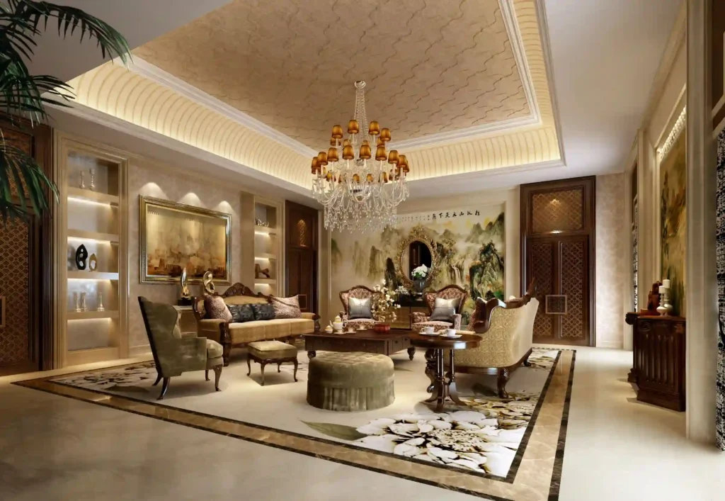 چیدمان مبل سلطنتی 9 نفره در پذیرایی های کوچک چیدمان مبل نه نفره در پذیرایی مستطیل شکل
