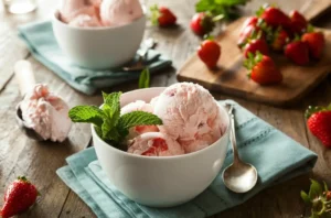 طرز تهیه بستنی توت فرنگی خانگی بدون ثعلب