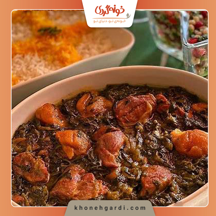 طرز تهیه خورشت آلو اسفناج با مرغ و رب انار